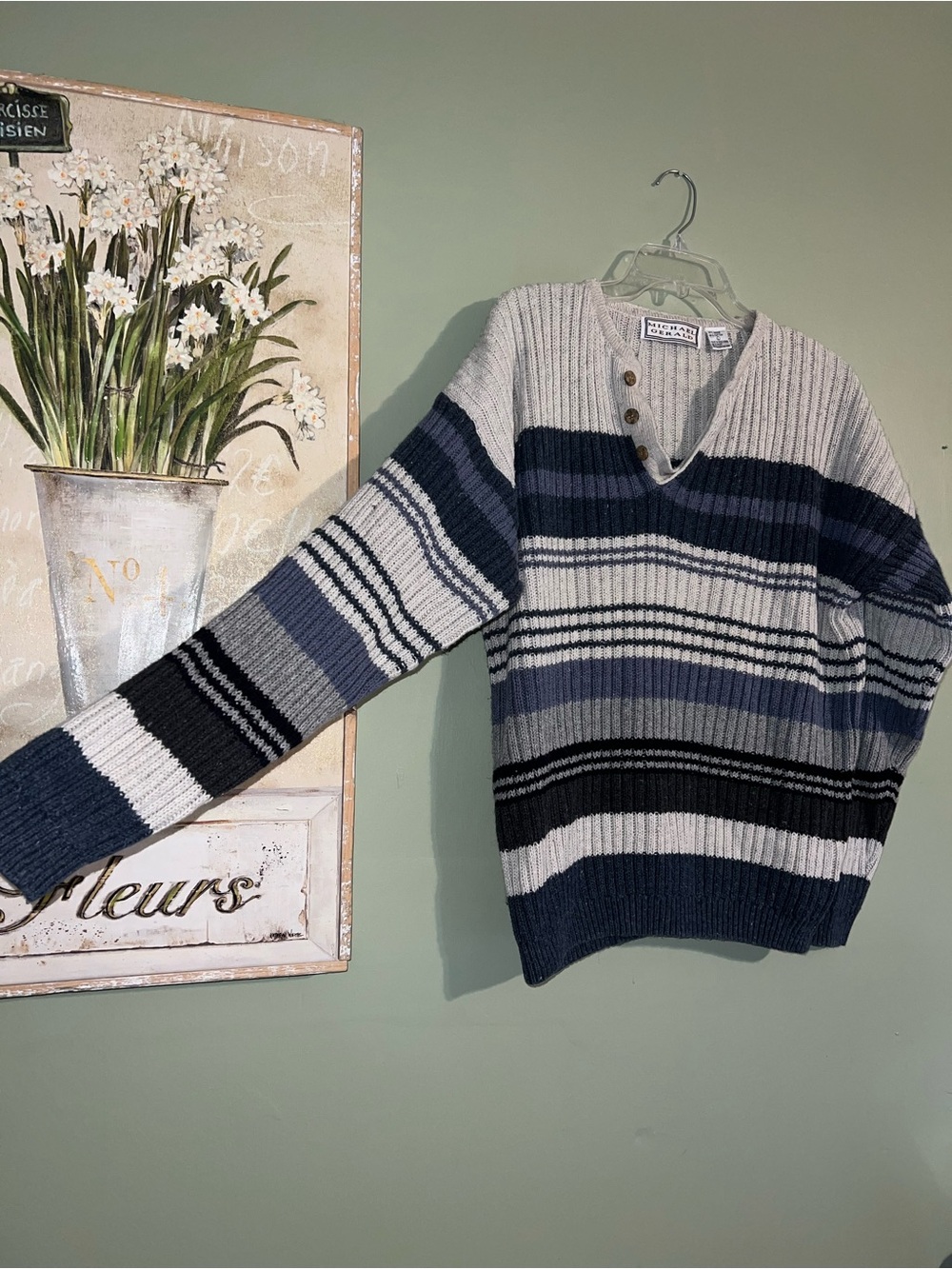 Vintage Michael Gerald Sweater striped with buttons size L cotton blend